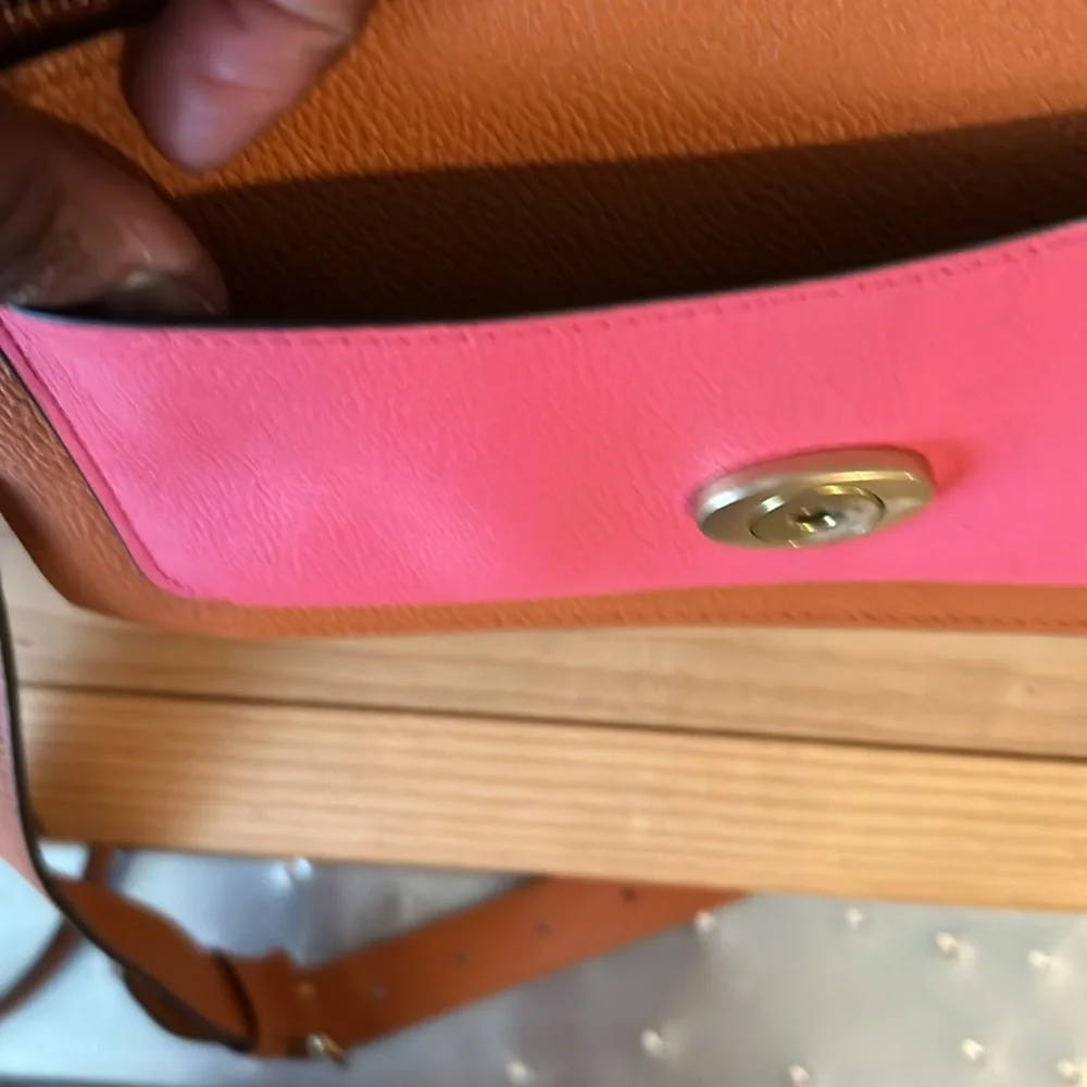 EUC: Coach Color Block Leather Crossbody with additional short strap & dust bag.